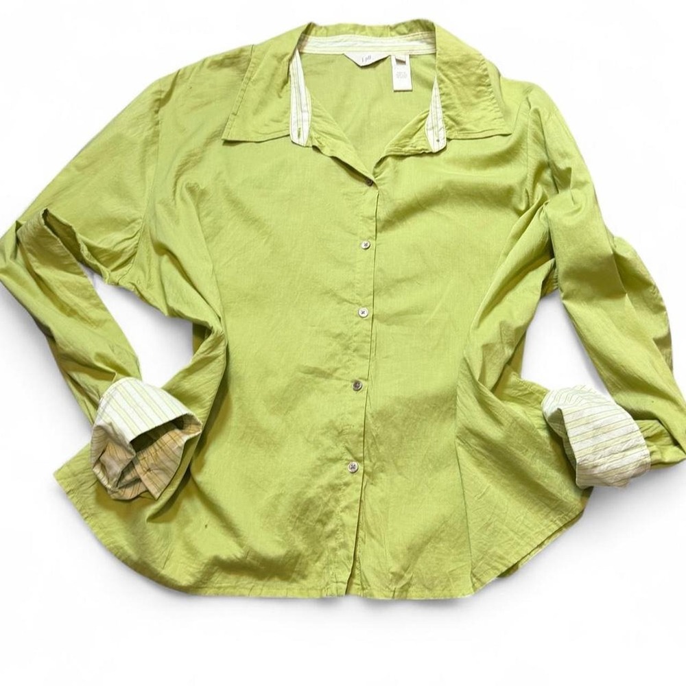 Vintage 90s J. Jill Lime Green Button Up Blouse, Women's Size L